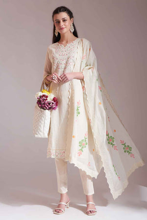 White Solid Cotton Kurti Pant Set (6338SKDWH)
