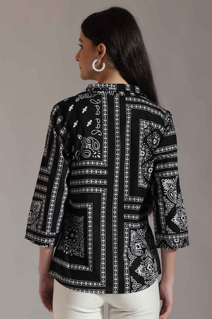 Black Ethnic Motifs Pure Cotton Tops (6341TOPBK)