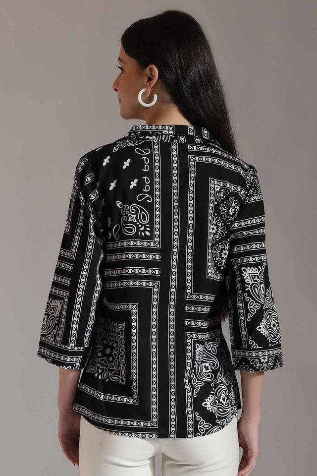 Black Ethnic Motifs Pure Cotton Tops (6341TOPBK)