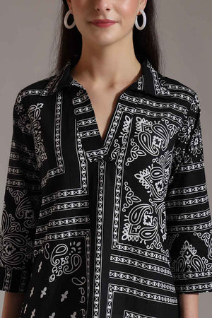 Black Ethnic Motifs Pure Cotton Tops (6341TOPBK)