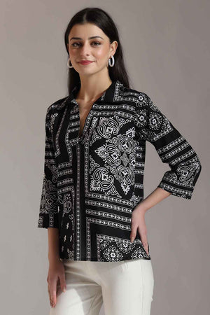 Black Ethnic Motifs Pure Cotton Tops (6341TOPBK)