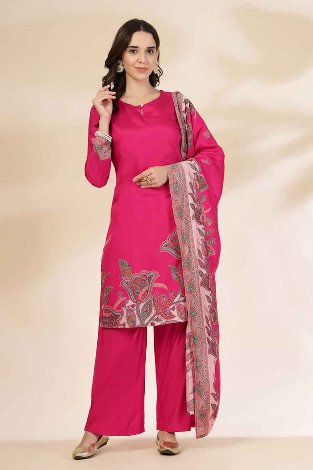 Pink Solid Silk Kurti Pant Set (6346SKDPK)