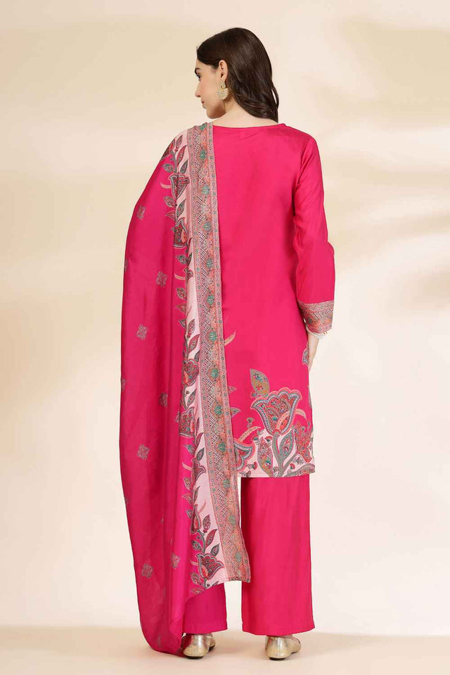 Pink Solid Silk Kurti Pant Set (6346SKDPK)