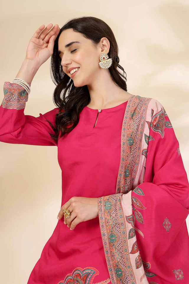 Pink Solid Silk Kurti Pant Set (6346SKDPK)