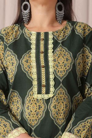 Green Block Pure Cotton Kurti Pant Set