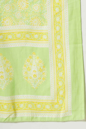 Green Floral Printed Cotton Kurti Pant Set
