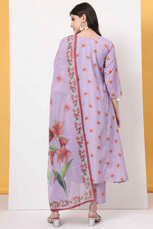 Violet Floral Printed Linen Kurti Pant Set