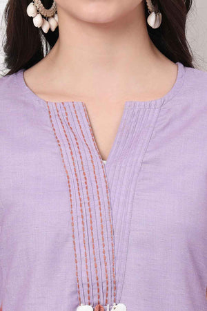 Violet Floral Printed Linen Kurti Pant Set