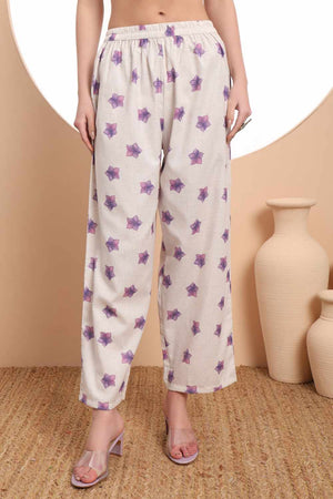 White Floral Printed Linen Kurti Pant Set (6373SKDWH)