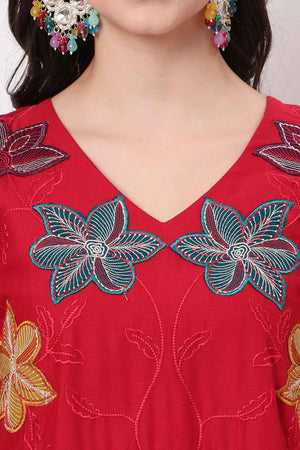 Red Solid Cotton Anarkali Suit Set