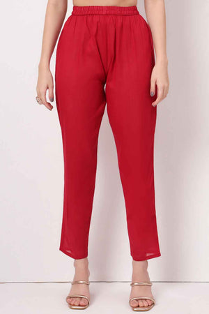 Red Solid Cotton Anarkali Suit Set