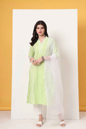 Green Solid Organza Kurti Pant Set