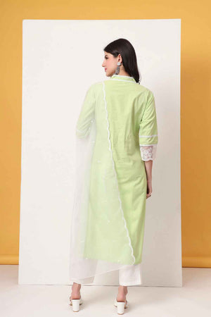 Green Solid Organza Kurti Pant Set