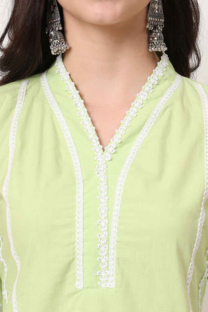 Green Solid Organza Kurti Pant Set