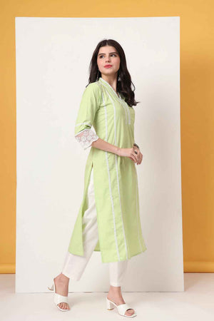 Green Solid Organza Kurti Pant Set