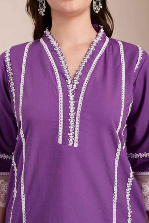 Violet Solid Organic Cotton Kurti Pant Set