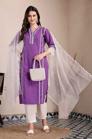 Violet Solid Organic Cotton Kurti Pant Set
