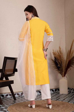 Yellow Solid Organic Cotton Kurti Pant Set