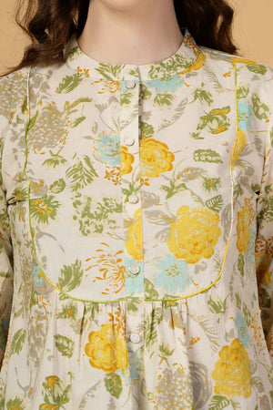 Beige Floral Printed Pure Cotton Tops