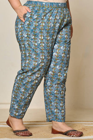 Grey Floral Printed Cotton Straight Cut Suit Set