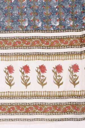 Grey Floral Print Cotton Kurti Pant Set