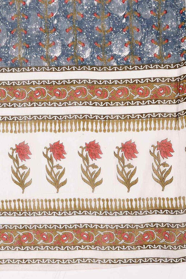 Grey Floral Print Cotton Kurti Pant Set