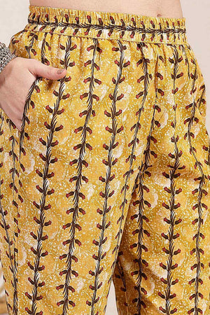 Mustard Floral Print Cotton Kurti Pant Set