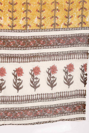 Mustard Floral Print Cotton Kurti Pant Set