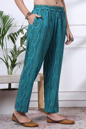 Turquoise Floral Printed Cotton Straight Cut Suit Set