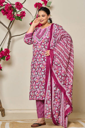 Maroon Floral Printed Cotton Straight Cut Suit Set