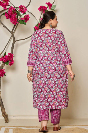 Maroon Floral Printed Cotton Straight Cut Suit Set