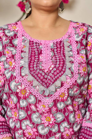 Maroon Floral Printed Cotton Straight Cut Suit Set