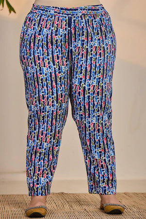 Blue Floral Printed Cotton Straight Cut Suit Set