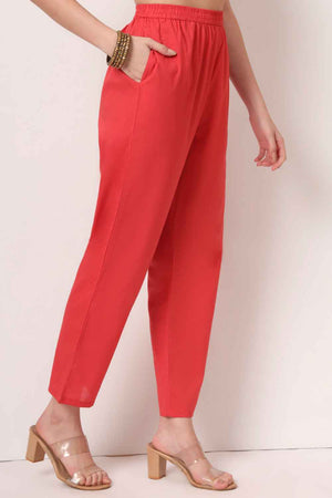 Red Floral Printed Cotton Anarkali Suit Set