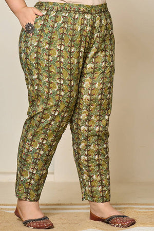 Green Floral Printed Cotton Straight Cut Suit Set