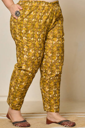 Mustard Floral Printed Cotton Straight Cut Suit Set