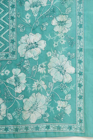 Blue Floral Printed Cotton Kurti Pant Set