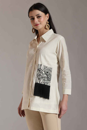 White Patchwork Pure Cotton Tops