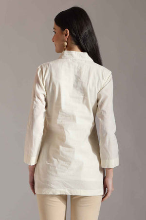 White Patchwork Pure Cotton Tops