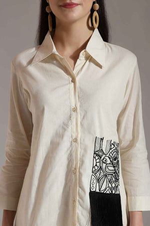 White Patchwork Pure Cotton Tops