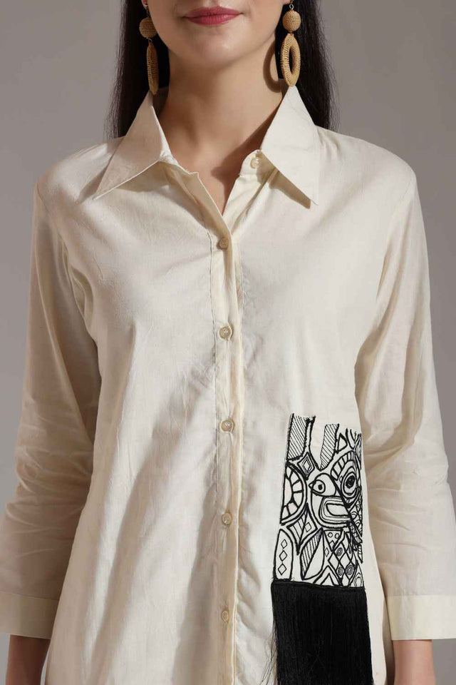 White Patchwork Pure Cotton Tops