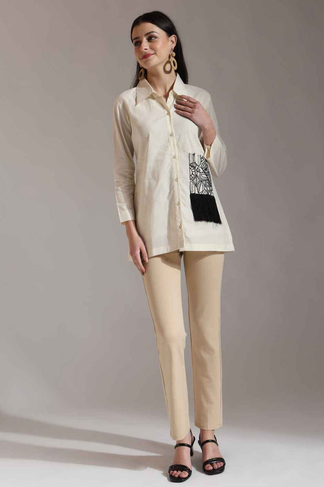 White Patchwork Pure Cotton Tops