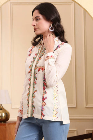 White Solid Cotton Tops & Tunics