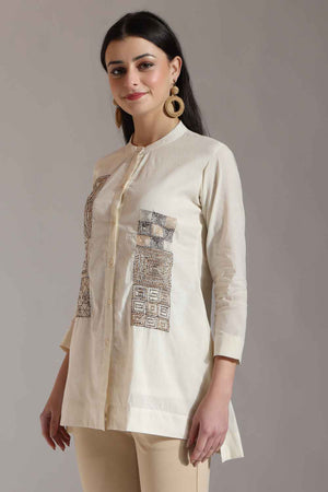 White Kantha Pure Cotton Tops (6448TOPWH)
