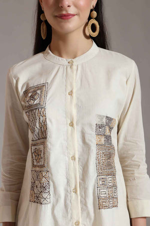 White Kantha Pure Cotton Tops (6448TOPWH)