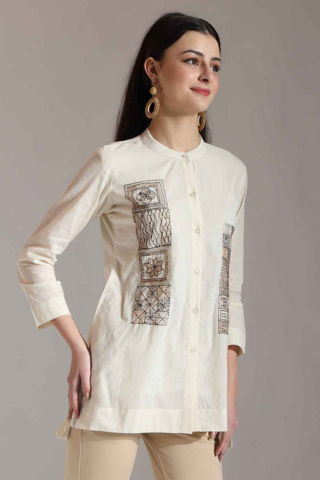 White Kantha Pure Cotton Tops (6448TOPWH)
