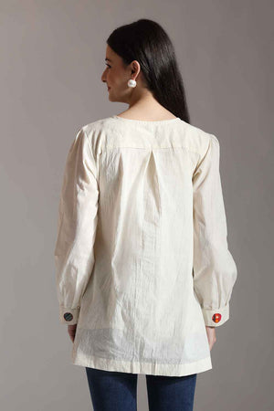 White Patchwork Pure Cotton Tops