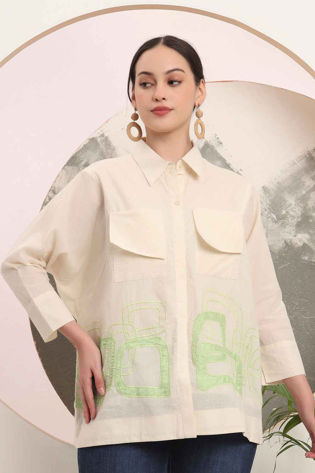 White Patchwork Pure Cotton Tops