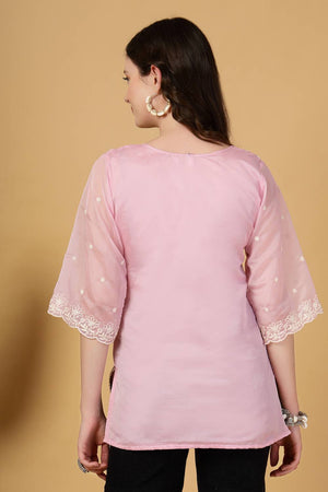 Pink Embroidered Organza Tops & Tunics