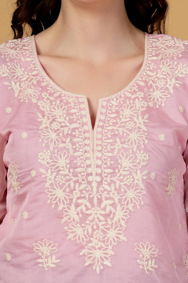 Pink Embroidered Organza Tops & Tunics